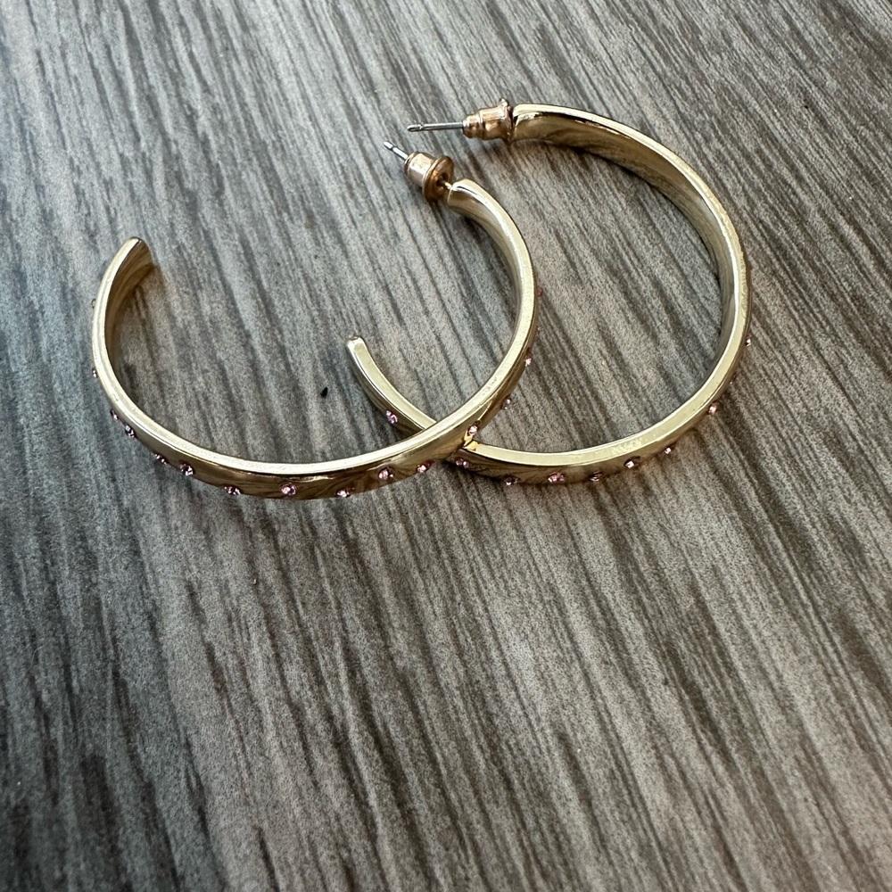 🔥3 for $5 Gold and Pink Gemstone Rhinestone Hoop Earrings Jewelry